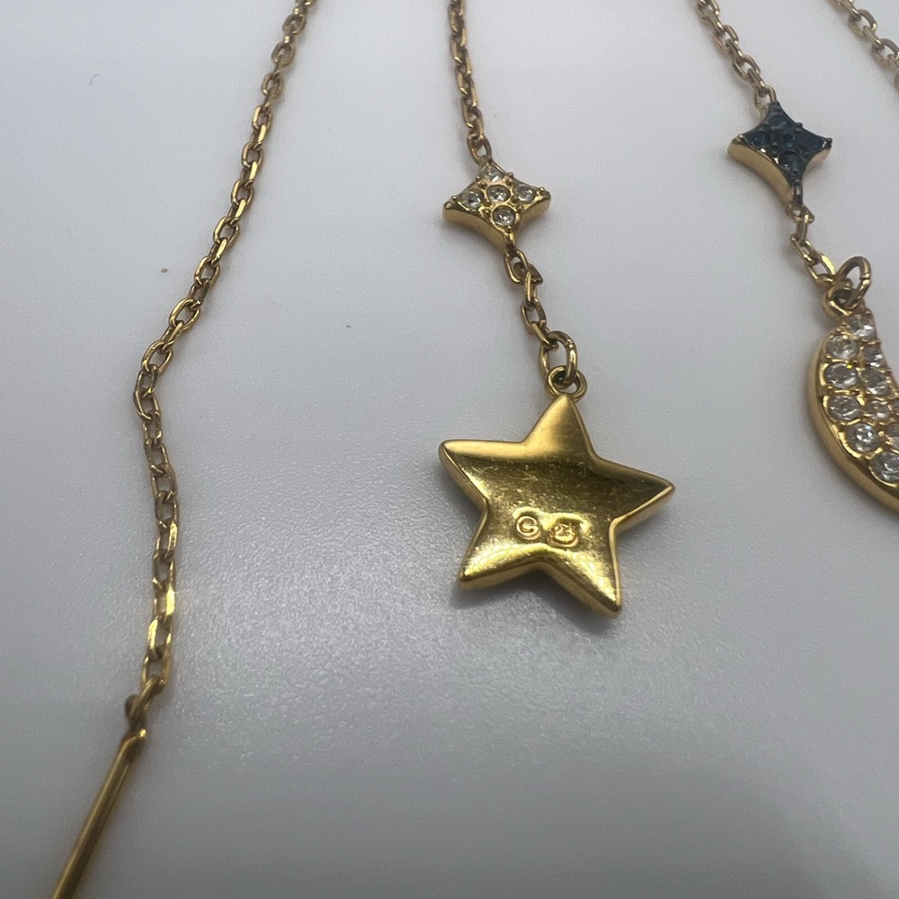 Swarovski Gold and Blue Star Moon Earrings - Picture 7 of 8
